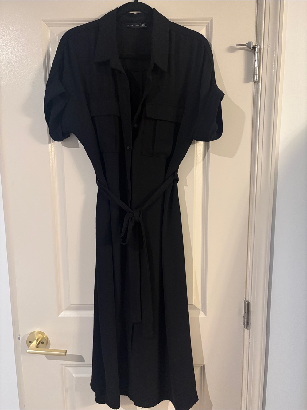 Black Tie-Waist Shirt Dress